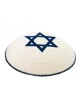 כיפה סרוגה לבנה עם מגן דוד כחול כהה | כיפה סרוגה
